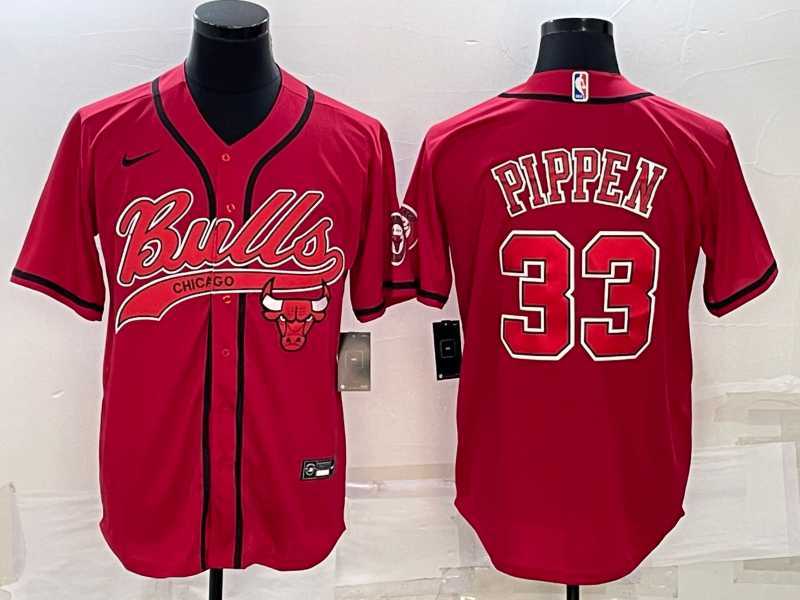 Men%27s Chicago Bulls #33 Scottie Pippen Red With Patch Cool Base Stitched Baseball Jersey